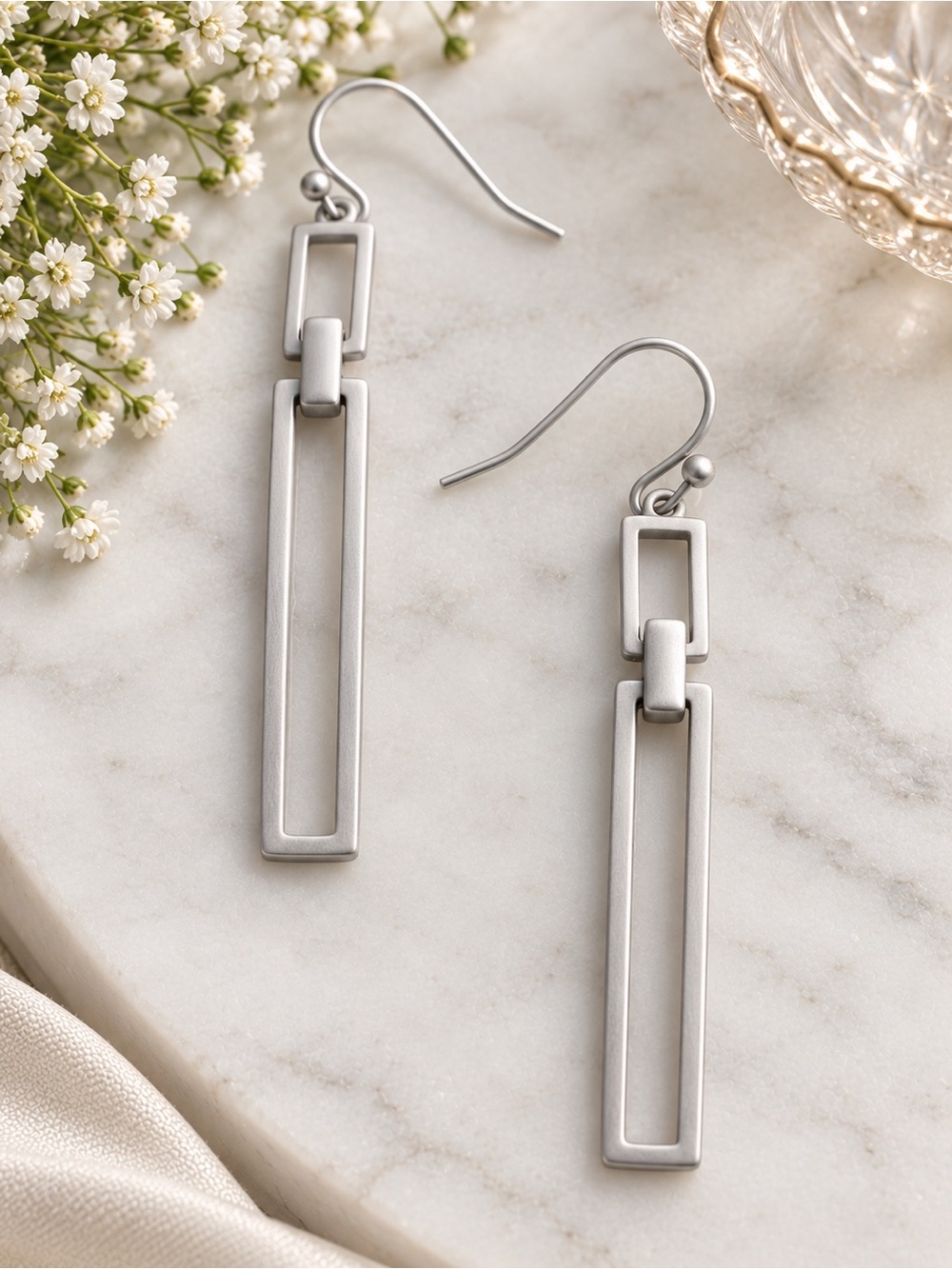 Minimalist Silver Rectangular Drop Earrings